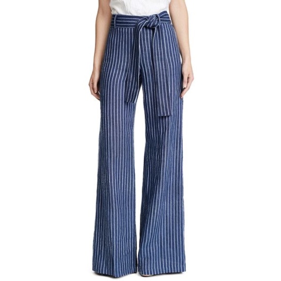 Alexis Pants - Alexis Cade Navy White Stripe Linen Wide Leg High Rise Pants XS
